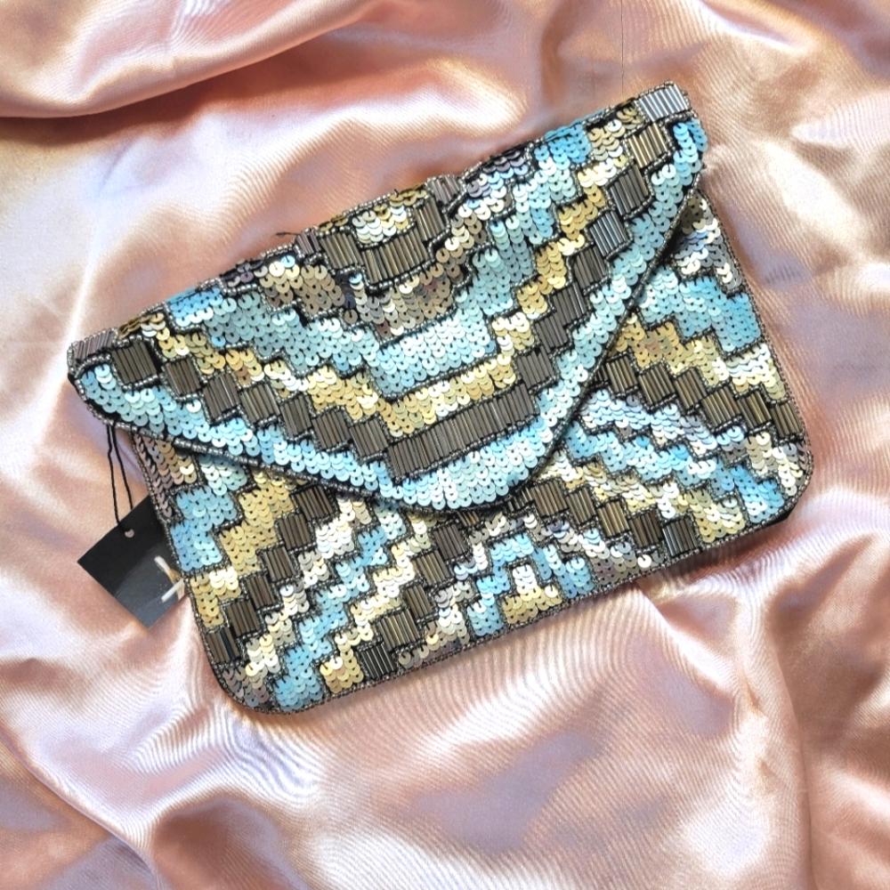 Sequin beaded handbag clutch